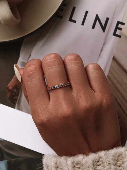 925 Sterling Silver Rainbow Ring with Full Zircons – Stackable and Dazzling