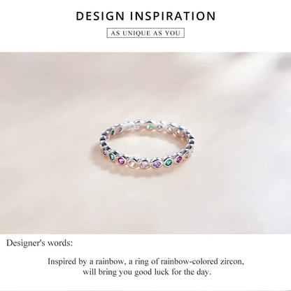 925 Sterling Silver Rainbow Ring with Full Zircons – Stackable and Dazzling
