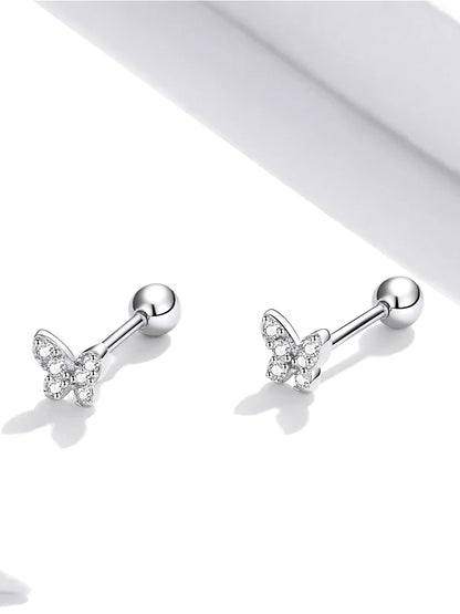 Brilliant Star and Butterfly Sterling Silver Stud Earrings