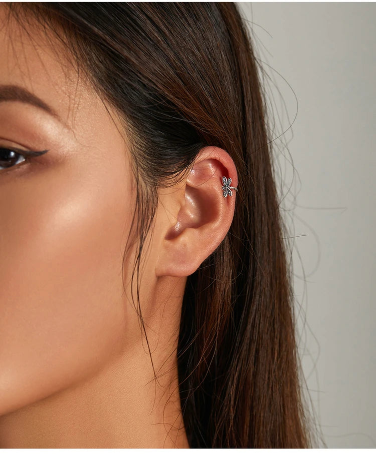 Sterling Silver Mono-earring with Zircon – Clip-On Geometric Style