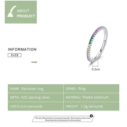 925 Sterling Silver Rainbow Ring with Full Zircons – Stackable and Dazzling