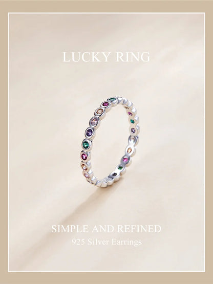 925 Sterling Silver Rainbow Ring with Full Zircons – Stackable and Dazzling