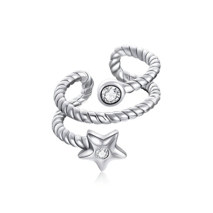 925 Sterling Silver CZ Ear Cuff Clip Earring with Geometric Design