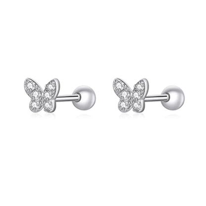 Brilliant Star and Butterfly Sterling Silver Stud Earrings