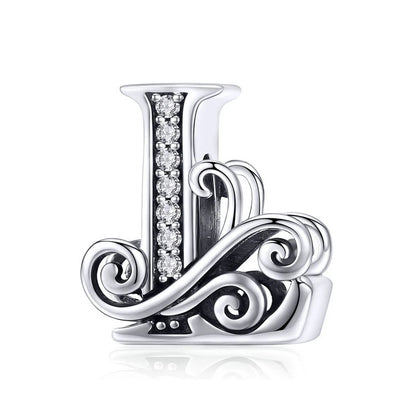 925 Sterling Silver Letter Charm Bead with AAA Zircon