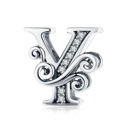 925 Sterling Silver Letter Charm Bead with AAA Zircon