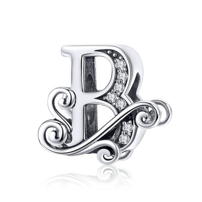 925 Sterling Silver Letter Charm Bead with AAA Zircon