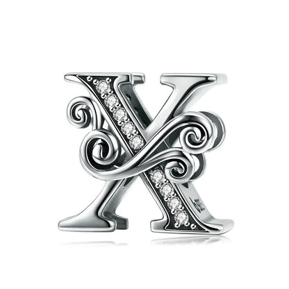 925 Sterling Silver Letter Charm Bead with AAA Zircon