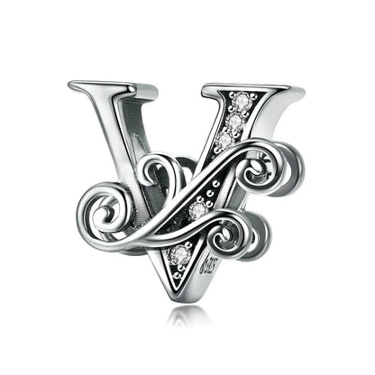 925 Sterling Silver Letter Charm Bead with AAA Zircon