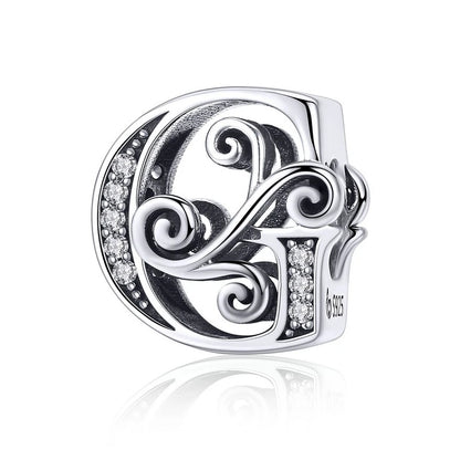 925 Sterling Silver Letter Charm Bead with AAA Zircon