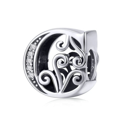 925 Sterling Silver Letter Charm Bead with AAA Zircon
