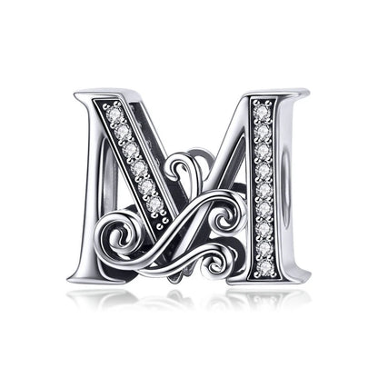 925 Sterling Silver Letter Charm Bead with AAA Zircon