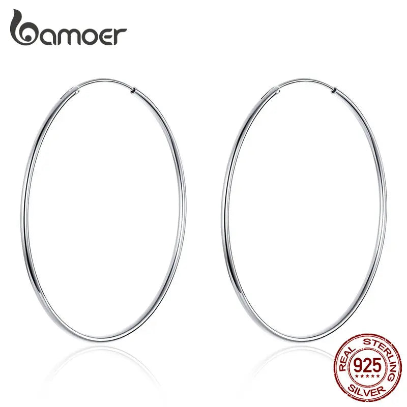 Large Round Hoop Earrings – Sterling Silver Platinum Plated