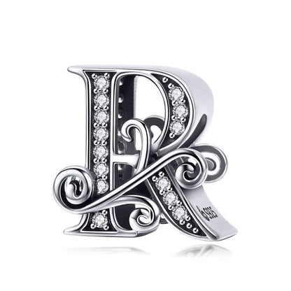 925 Sterling Silver Letter Charm Bead with AAA Zircon
