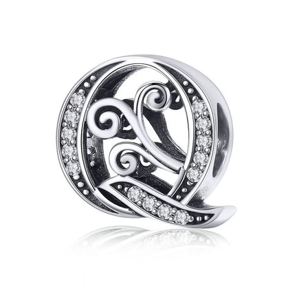 925 Sterling Silver Letter Charm Bead with AAA Zircon