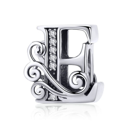 925 Sterling Silver Letter Charm Bead with AAA Zircon