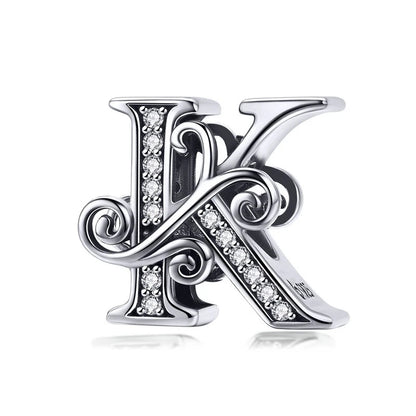 925 Sterling Silver Letter Charm Bead with AAA Zircon