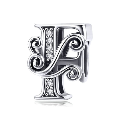 925 Sterling Silver Letter Charm Bead with AAA Zircon