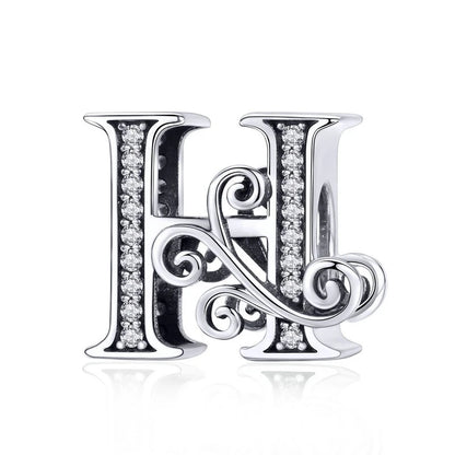925 Sterling Silver Letter Charm Bead with AAA Zircon