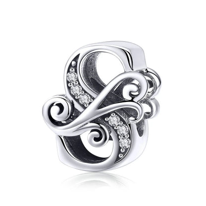 925 Sterling Silver Letter Charm Bead with AAA Zircon