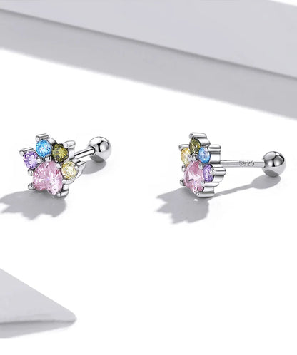 Brilliant Star and Butterfly Sterling Silver Stud Earrings