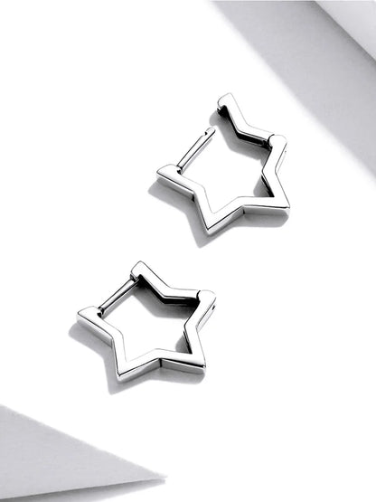 Star Hoop Earrings – Sterling Silver with Oxidized Finish