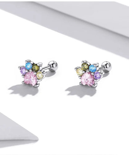 Brilliant Star and Butterfly Sterling Silver Stud Earrings