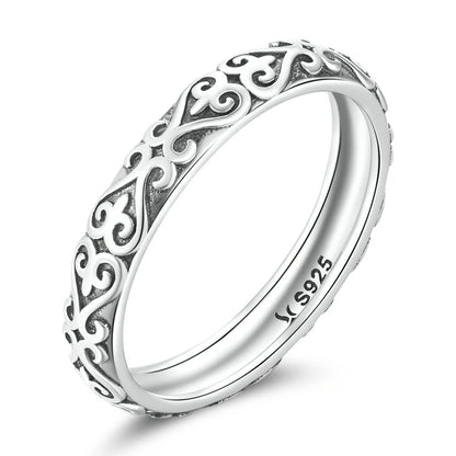 Floral Embossed Ring – 925 Sterling Silver Vintage Band