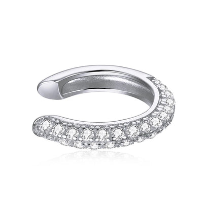 925 Sterling Silver CZ Ear Cuff Clip Earring with Geometric Design