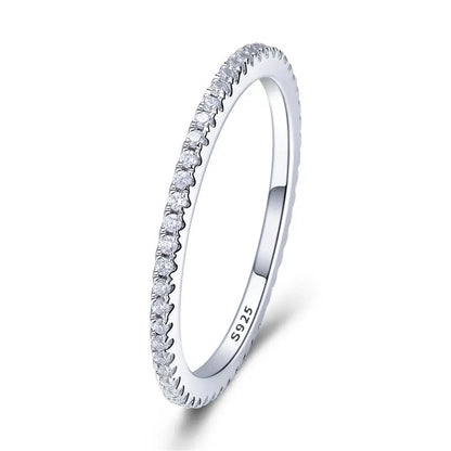 Sterling Silver Stackable Zircon Ring – Micro Pave Wedding Band
