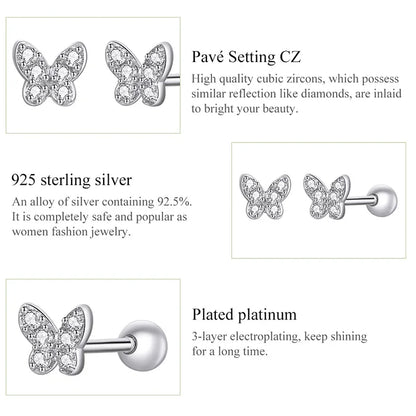 Brilliant Star and Butterfly Sterling Silver Stud Earrings