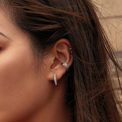 Sterling Silver Mono-earring with Zircon – Clip-On Geometric Style