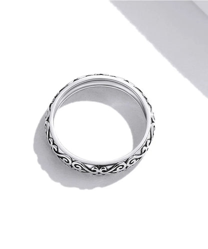Floral Embossed Ring – 925 Sterling Silver Vintage Band