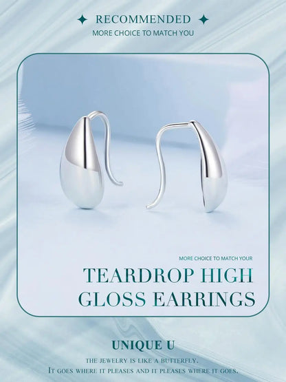 Glossy Waterdrop Stud Earrings – 925 Sterling Silver