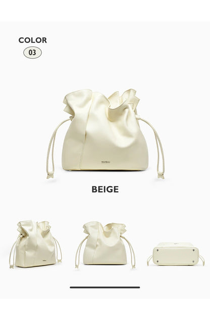 Genuine Leather Bucket Bag – Soft Casual with Open Pocket