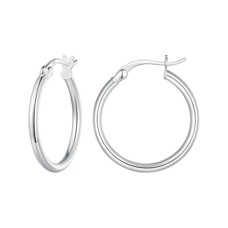 Hoop Earrings – 925 Sterling Silver, White Gold Plated