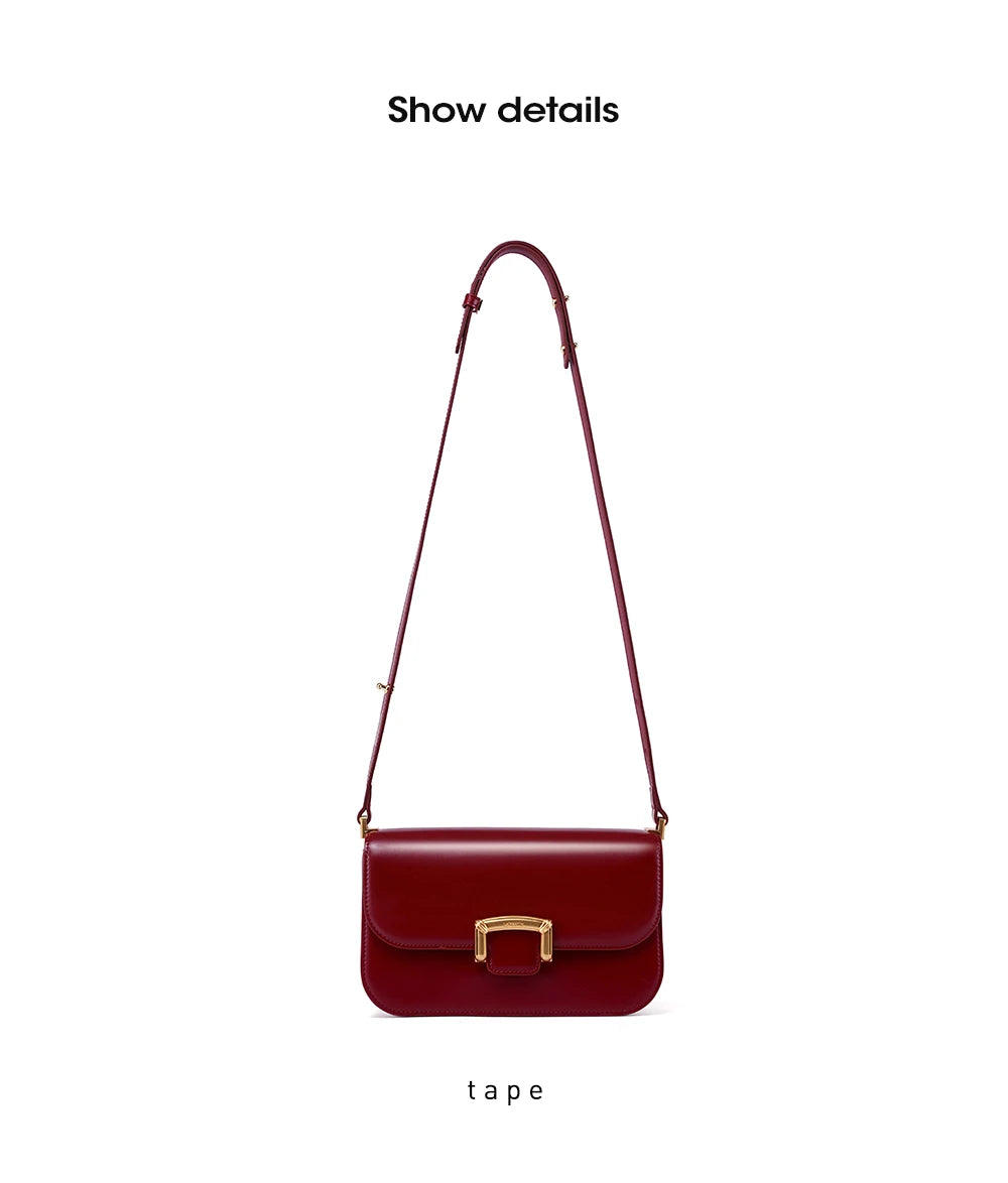 Structured Split Leather Square Shoulder Bag