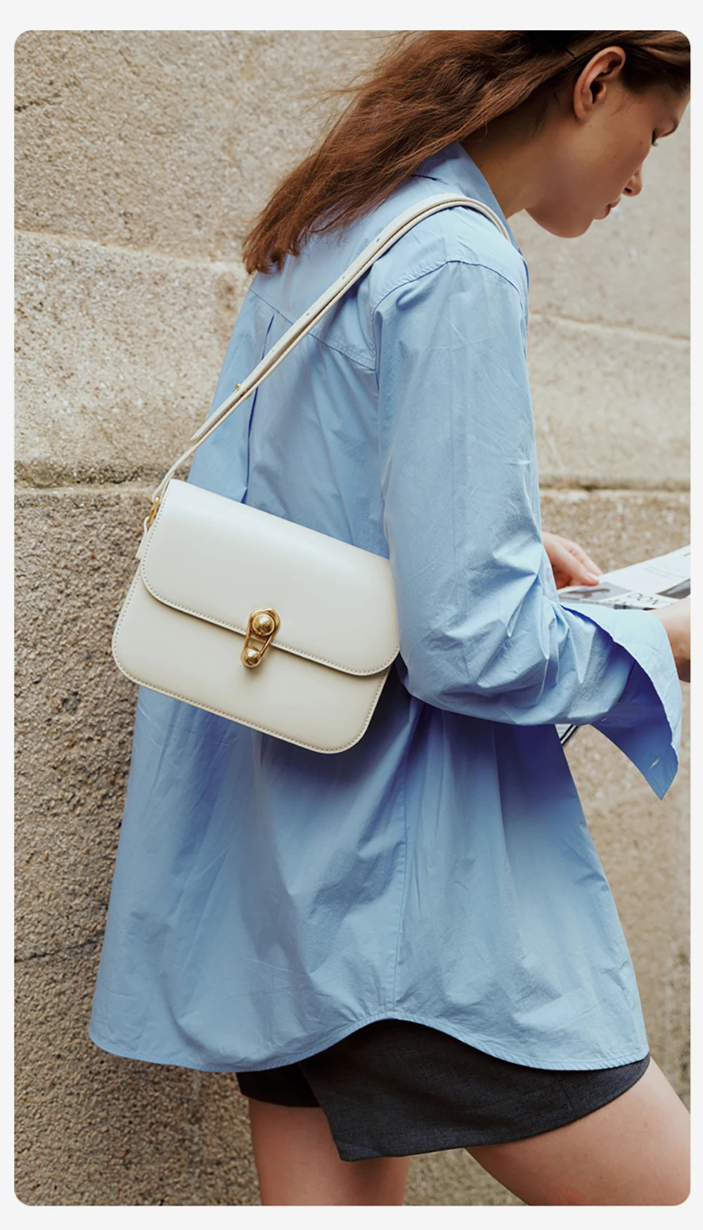 Split Leather Square Shoulder and Crossbody Bag