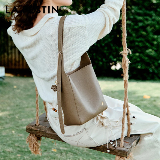 Soft Genuine Leather Bucket Bag