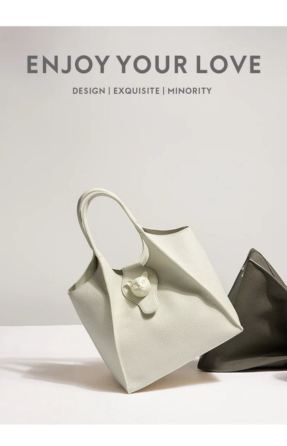 Genuine Leather Tote Bag – Soft Casual Style with Open Pocket