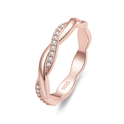 Elegant Twisted Zircon Eternity Ring – 925 Sterling Silver and 14K Gold Plated