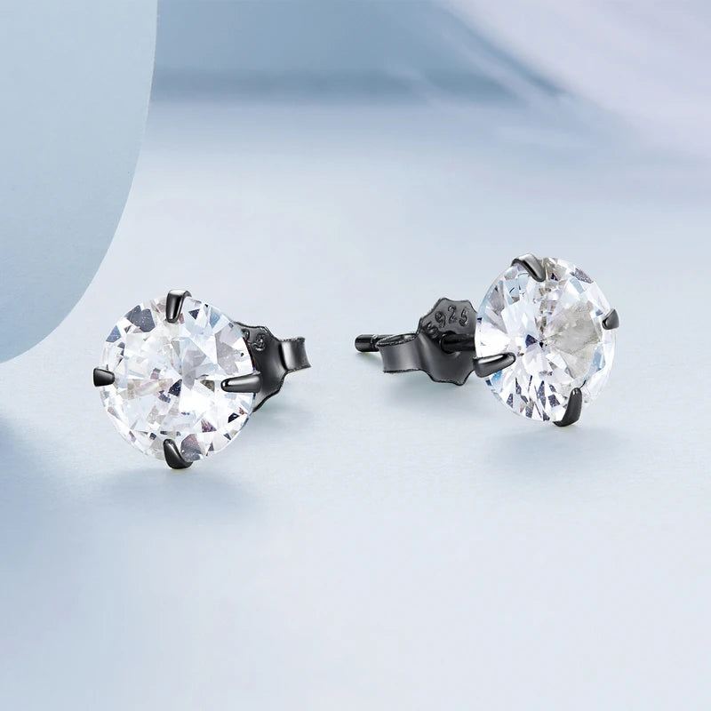 Platinum Plated 925 Sterling Silver Stud Earrings with Round Zircon