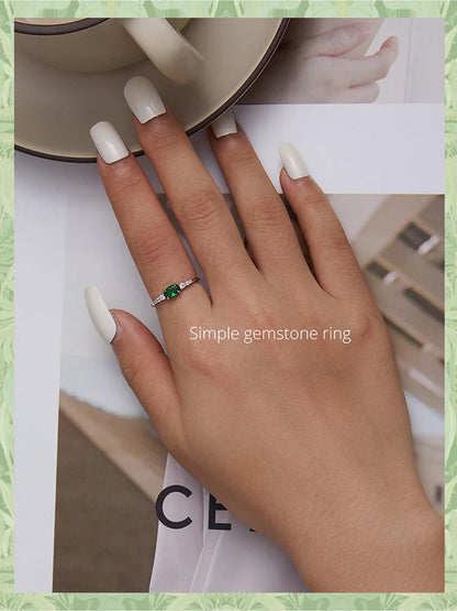 Green Zircon Ring – 925 Sterling Silver with Prong Setting