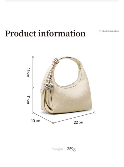 Genuine Leather Half Moon Shoulder and Crossbody Tote