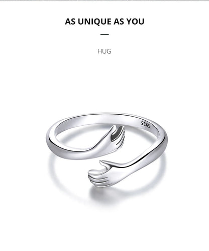925 Sterling Silver Hug Ring with Open Adjustable Design
