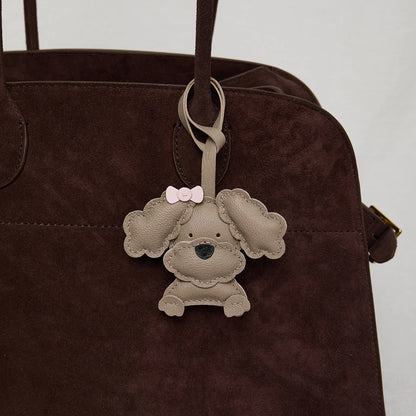 Teddy Dog Leather Bag Charm Keychain