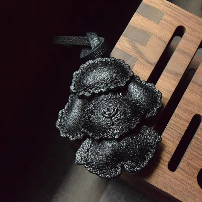 Teddy Dog Leather Bag Charm Keychain