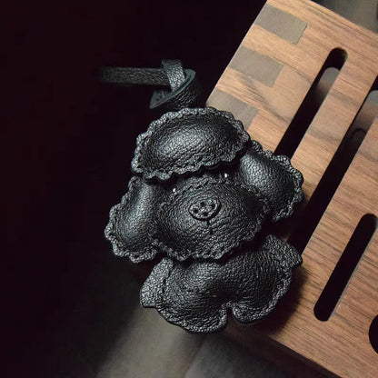 Teddy Dog Leather Bag Charm Keychain