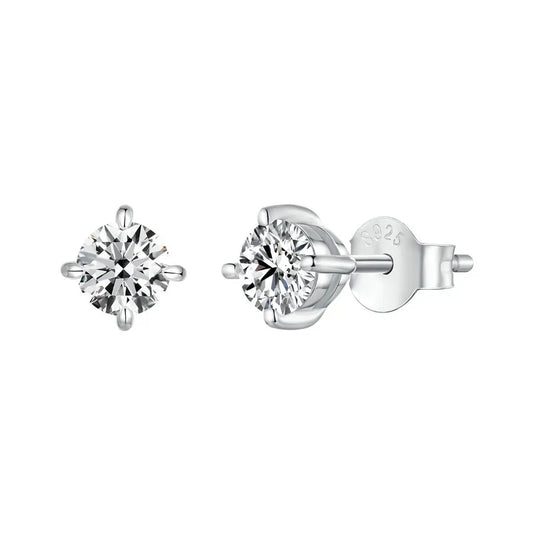 Sterling Silver Mini Round Moissanite Stud Earrings