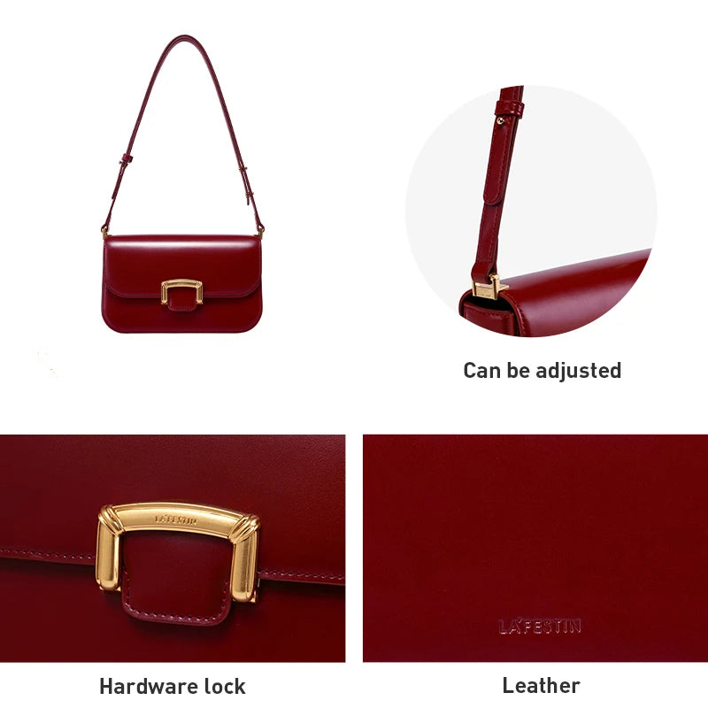 Structured Split Leather Square Shoulder Bag